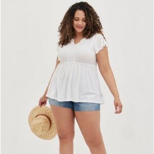 Torrid White Babydoll Knit Notch Neck Lace Trim Top Plus Size 3X